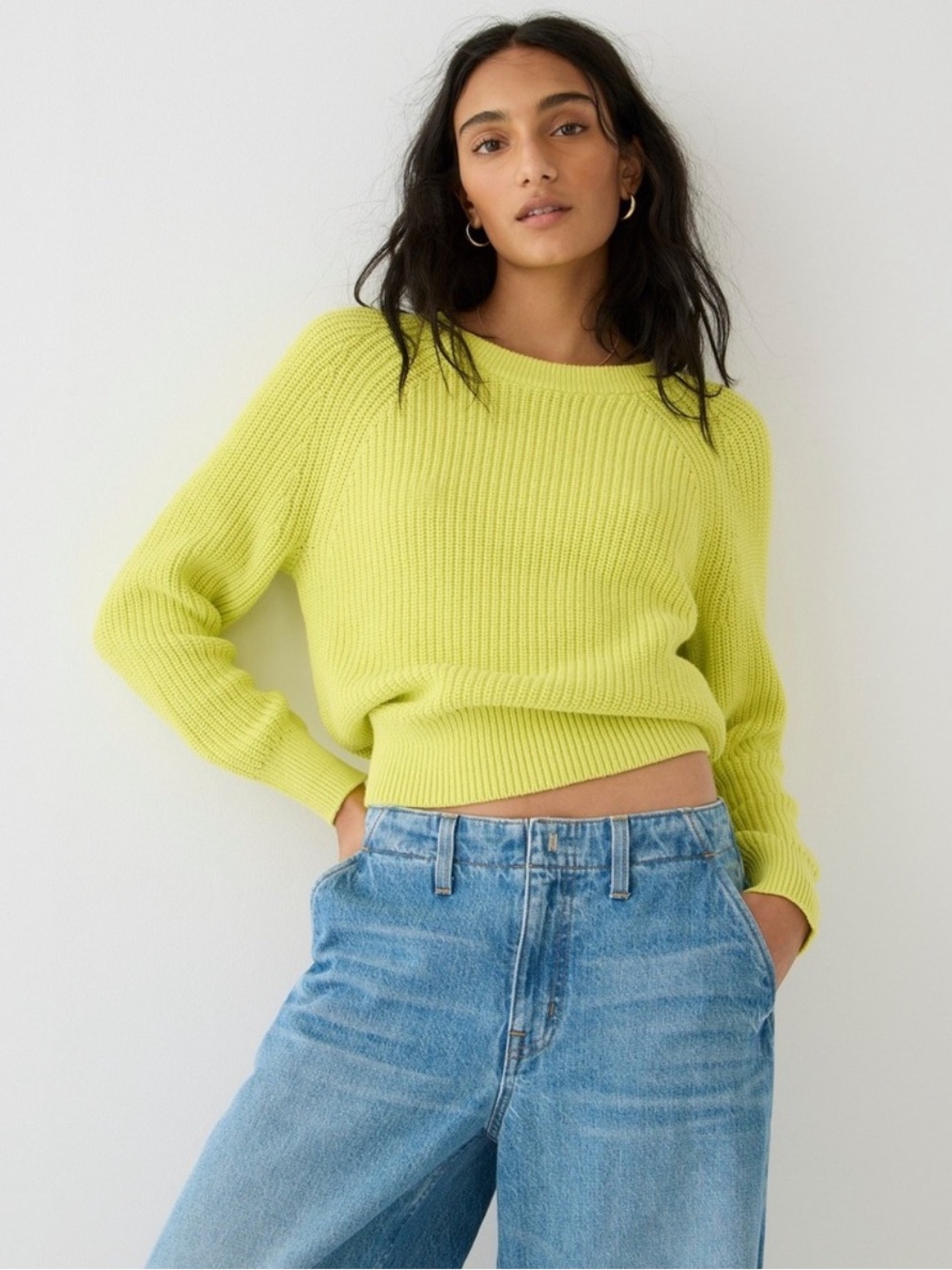 J. CREW Cotton Fisherman Sweater in Lemon Sorbet